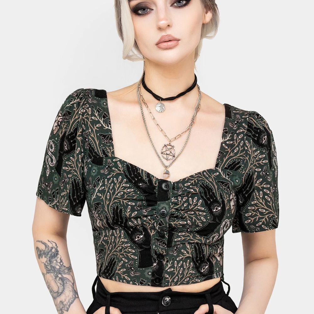 Disturbia Black and White Crop Top with Puff Sleeves